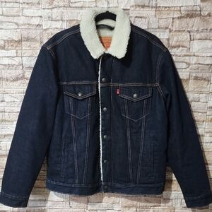 Levi Strauss Men's Denim Sherpa Jacket Winter Jacket Dark Blue